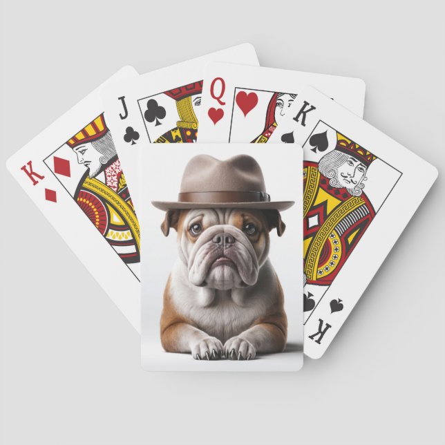 Bulldogge mit einem Fedora-Hut  Spielkarten (Rückseite)