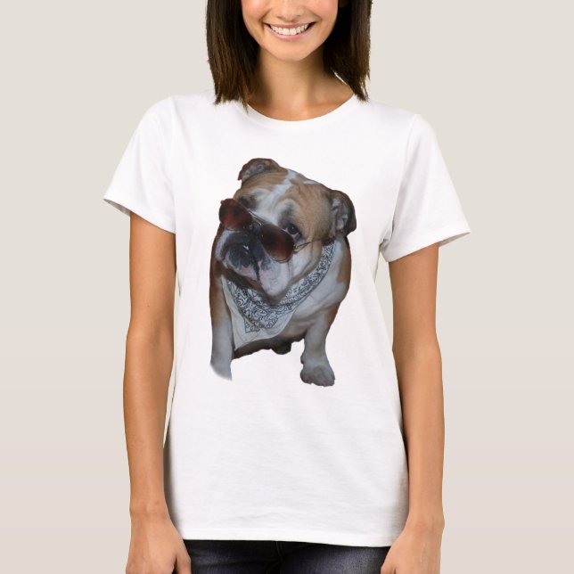 Bulldogge mit Gläsern T-Shirt (Vorderseite)