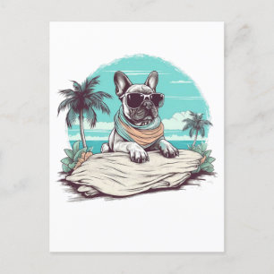 Bulldogge mit Sonnenbrille am Strand Postkarte