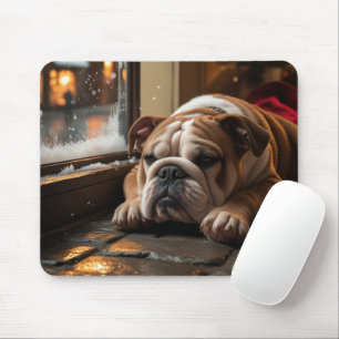 Bulldogge mit Weihnachtsbeleuchtung Feiertag Mousepad