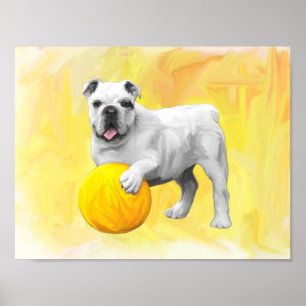 Bulldogge Playing mit Ball Wasserfarbe Art Malerei Poster