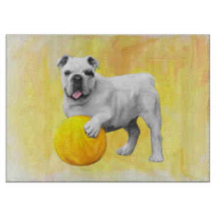 Bulldogge Playing mit Ball Wasserfarbe Art Malerei Schneidebrett