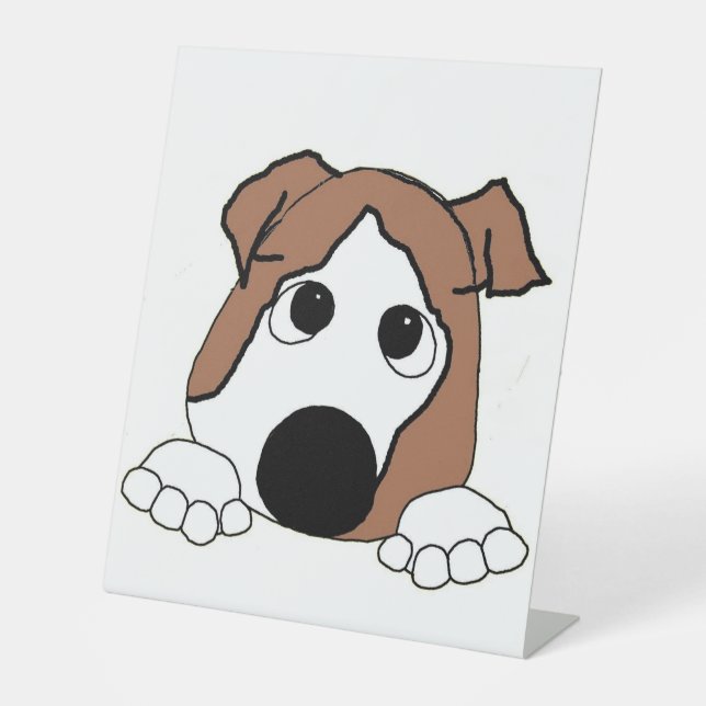 Bulldogge, Rot-Weiß-Pinkel-Cartoon Sockelschild (Vorderseite)