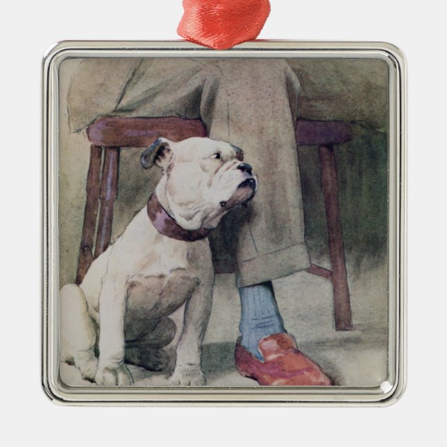 Bulldogge Silbernes Ornament (Vorne)