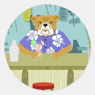 Bulldogge Tiki Bar Runder Aufkleber
