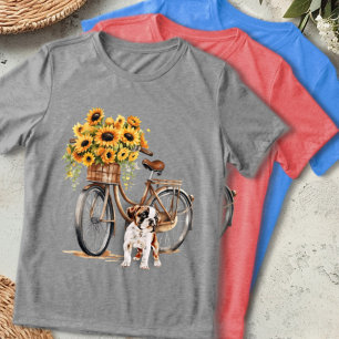 Bulldogge und Sonnenblumen-Fahrrad Tri-Blend Shirt