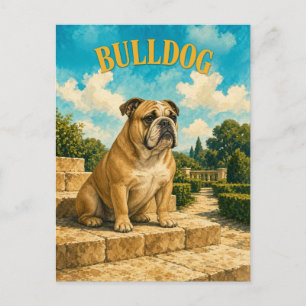 Bulldogge, Vintage Wasserfarben-Hundekunst Postkarte