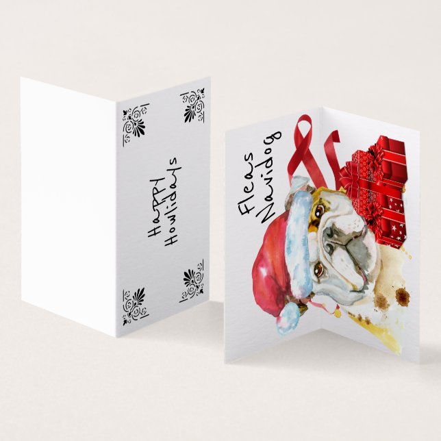 Bulldogge Weihnachten - Rote Geschenke - Wunsch (Innenseite und Außenseite)