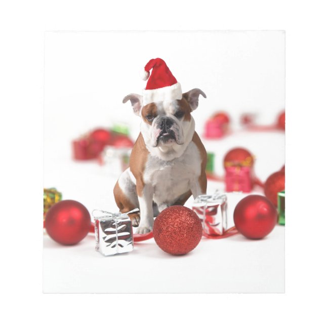 Bulldogge Weihnachtsschmuck Geschenkboxen Rote Wei Notizblock (Vorderseite)