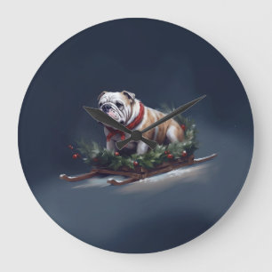Bulldogge Weihnachtsschnee Große Wanduhr
