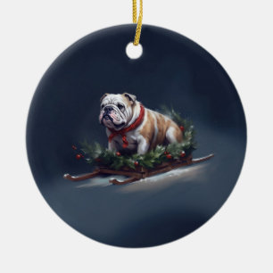 Bulldogge Weihnachtsschnee Keramik Ornament