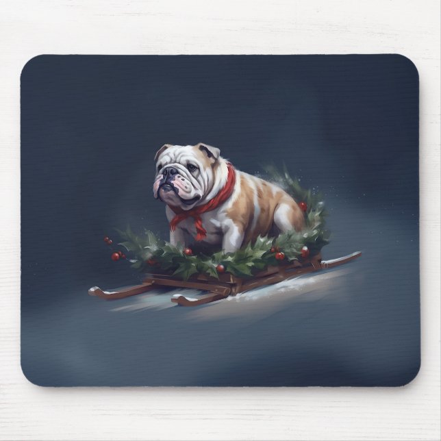Bulldogge Weihnachtsschnee Mousepad (Vorne)