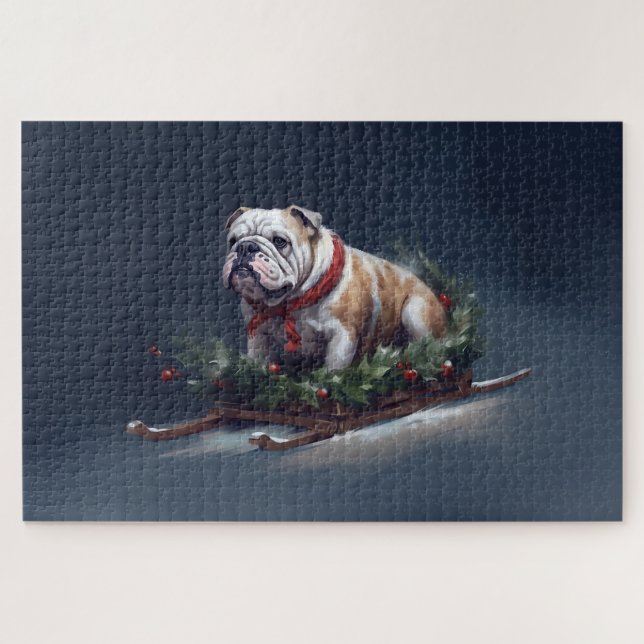 Bulldogge Weihnachtsschnee Puzzle (Horizontal)