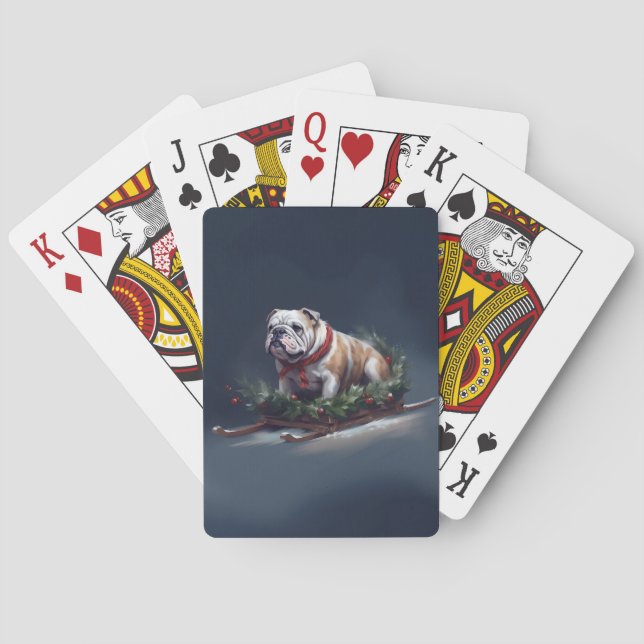 Bulldogge Weihnachtsschnee Spielkarten (Rückseite)