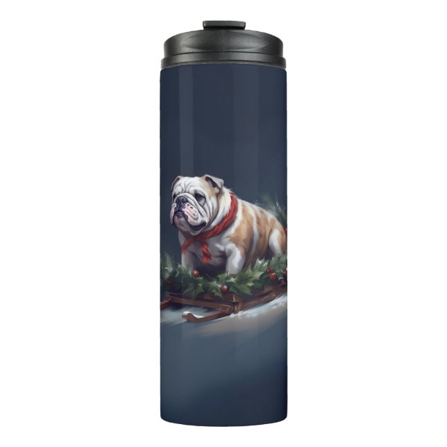 Bulldogge Weihnachtsschnee Thermosbecher (Vorderseite)