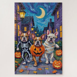 Bulldoggen, die an Halloween Süßigkeiten sammeln Puzzle