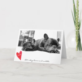 Bulldoggen-Foto-Umarmung des Valentines niedliche Feiertagskarte