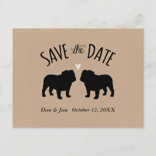 Bulldoggen-Silhouetten, die Save the Date Wedding Ankündigungspostkarte