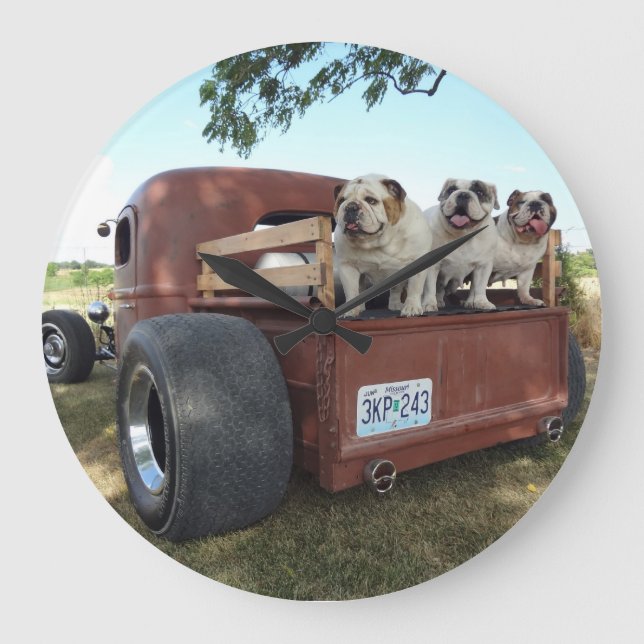 Bulldoggen und Ratte Rod Große Wanduhr (Vorderseite)