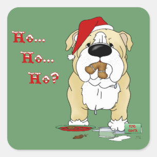 Bulldoggen-Weihnachten - Ho Ho Ho??? Quadratischer Aufkleber