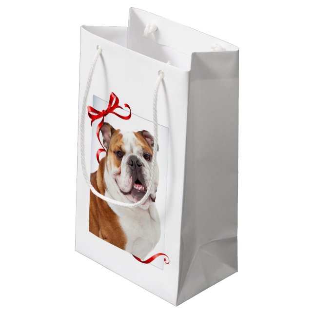 Bulldoggen-Weihnachtsgeschenk-Tasche Kleine Geschenktüte (Rückseite Schrägansicht)