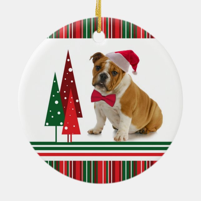Bulldoggen-Weihnachtsverzierung Keramikornament (Hinten)