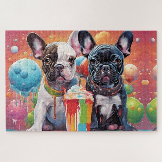 Bulldoggen Welpen, Milkshake Puzzle (Horizontal)