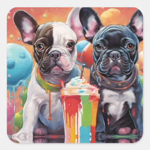 Bulldoggen Welpen, Milkshake Quadratischer Aufkleber