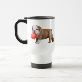 Bulldoggen-Welpen-Tasse des Valentines Reisebecher