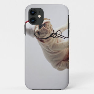 Bulldoggen-Welpen-tragende Weihnachtsmannmütze Case-Mate iPhone Hülle