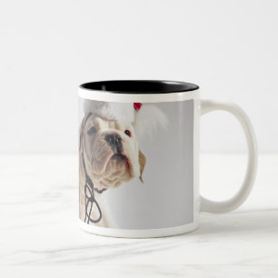 Bulldoggen-Welpen-tragende Weihnachtsmannmütze Zweifarbige Tasse