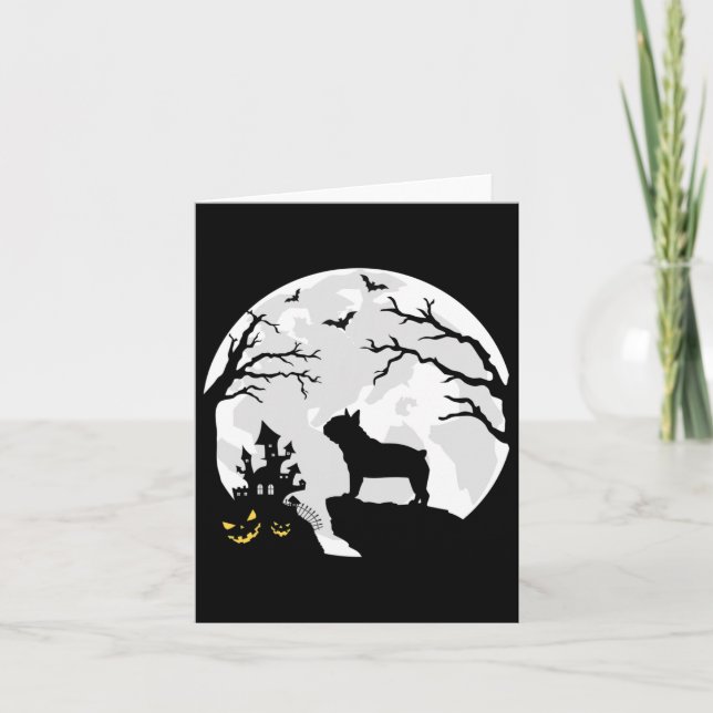 Bulldoghund im Mond Halloween Kostüm Männer Frauen Karte (Vorderseite)