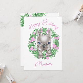 Bulldoghund mit Blume Einladung
