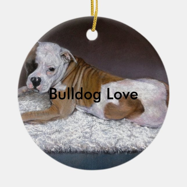 Bulldogin-Liebe. American Bulldog Painting Keramikornament (Vorne)