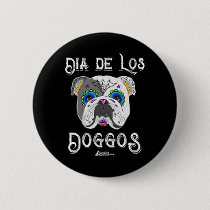 Bulldogischer Tag des toten ZuckerschädelHalloween Button