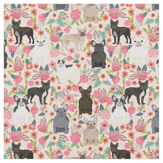 Bulldogs Floral Vintag rosa Stoff (Nahaufnahme)