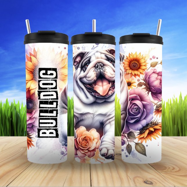 Bulldog's Happy Floral Haven Thermosbecher (Von Creator hochgeladen)