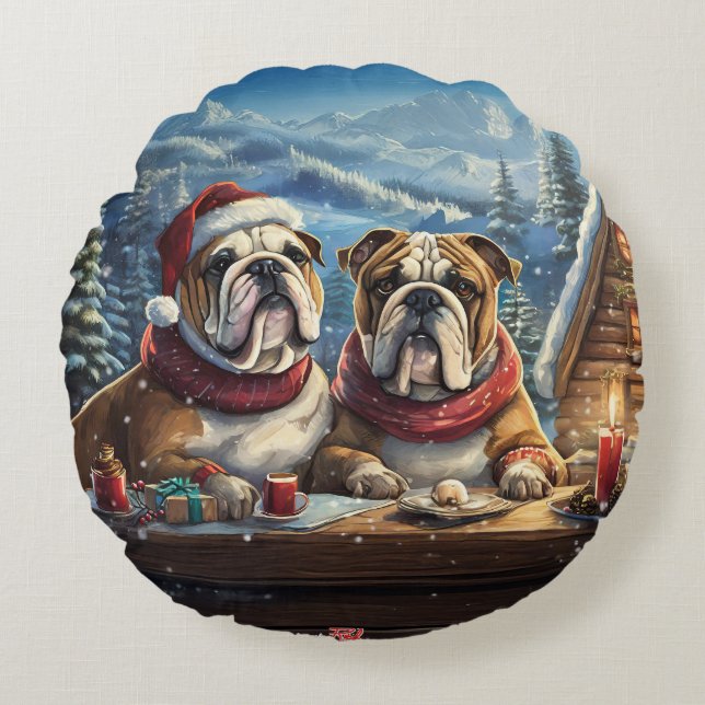 Bulldogs Holiday Design von Rich AMeN Gill Rundes Kissen (Vorderseite)
