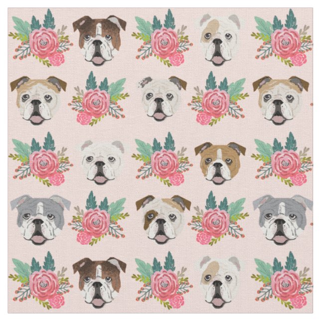 Bulldogs pinkfarbene Blüten Stoff (Nahaufnahme)