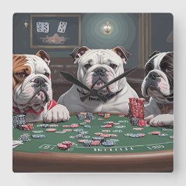 Bulldogs playing poker quadratische wanduhr