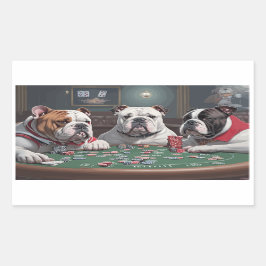 Bulldogs playing poker rechteckiger aufkleber