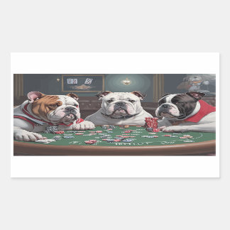 Bulldogs playing poker rechteckiger aufkleber