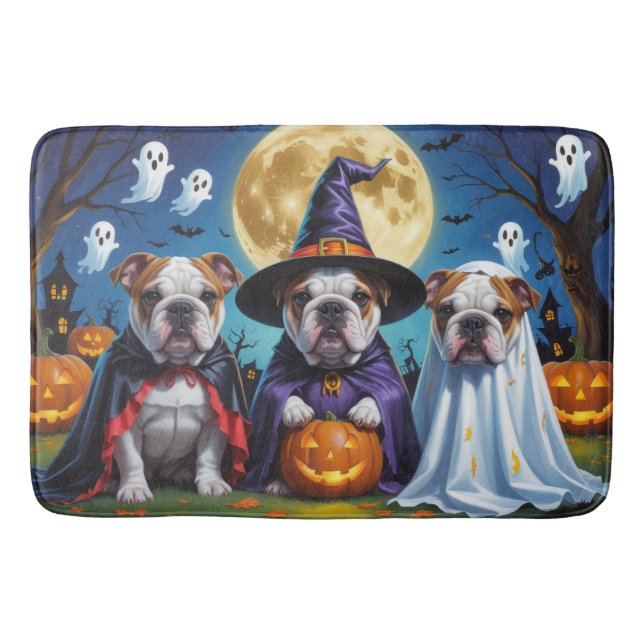 Bulldogs Pumpkin Halloween Funny Badematte (Vorderseite)