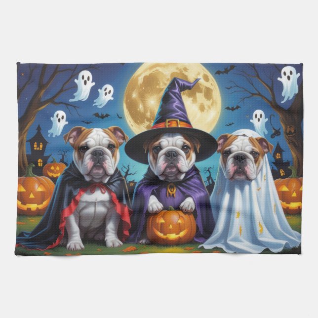 Bulldogs Pumpkin Halloween Funny Geschirrtuch (Horizontal)