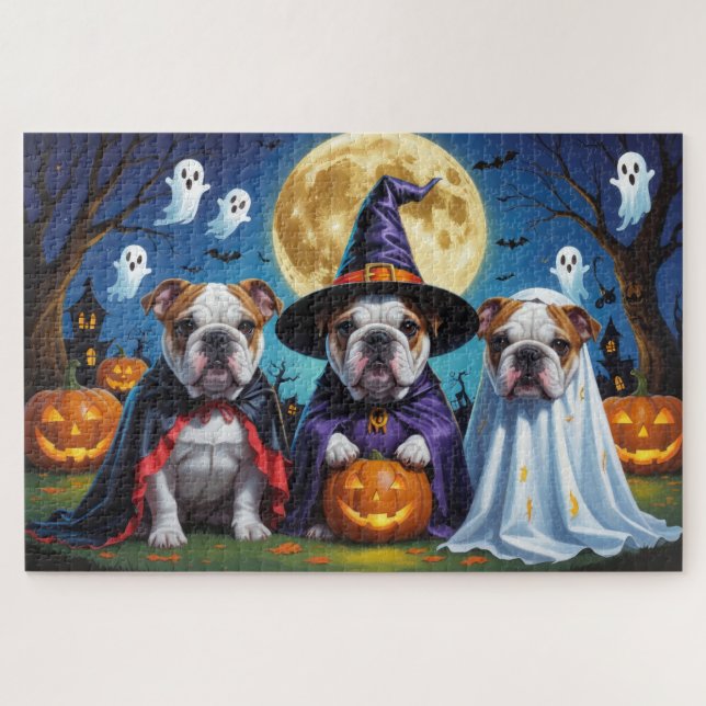 Bulldogs Pumpkin Halloween Funny Puzzle (Horizontal)