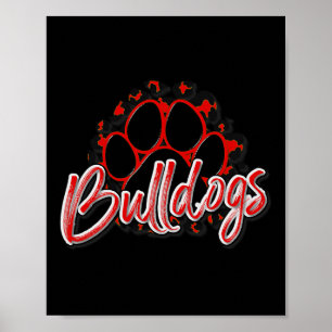 Bulldogs Red Black Cheetah School Sport Fan Team Poster