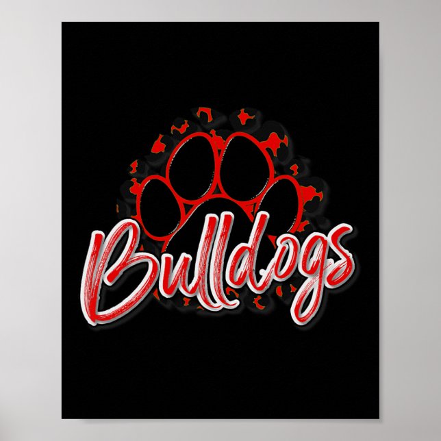 Bulldogs Red Black Cheetah School Sport Fan Team Poster (Vorne)