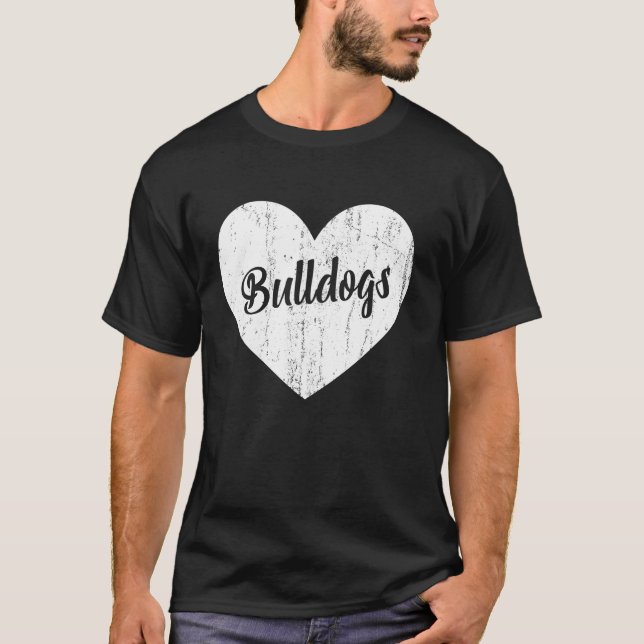 Bulldogs School Sports Fan Team Spirit Mascot Höre T-Shirt (Vorderseite)