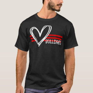 Bulldogs Team Prime School Spirit White Red Heart T-Shirt
