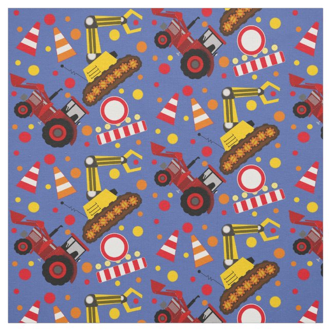 Bulldozer-Baupolka Dotboy-Kinder Stoff (Muster)
